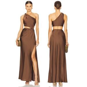 Misha Kristin Gown One Shoulder Cut Out Satin Formal Party Cocktail Evening M